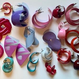1990s Colorful Metal Earrings Lot